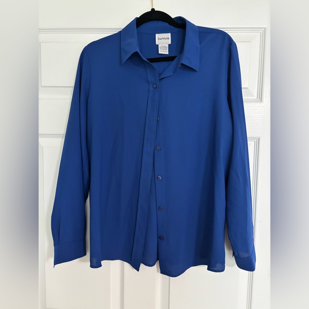 Bon Worth Blue Women's Button-Down Blouse